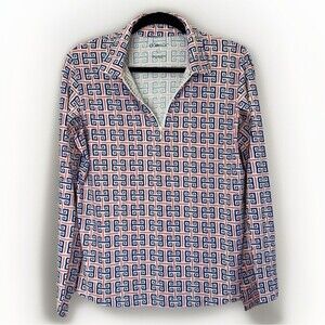 IBKUL Geo Key Long Sleeve Active Top Large Collared Quarter Zip Polo Golf Tennis